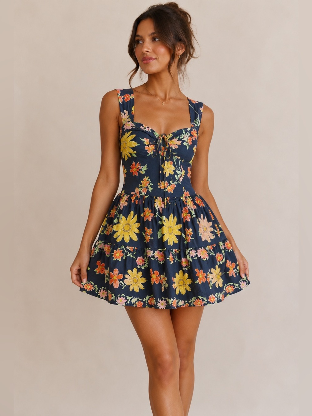 jacquie the label blue floral print smocked flare mini summer sun dress small